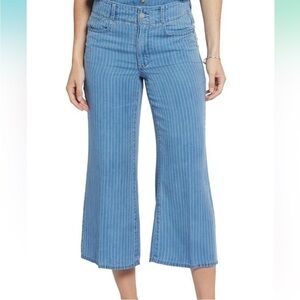 NYDJ Light Brigitte Blue Striped Flare Capri Jeans
